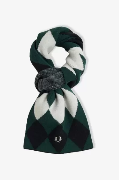 Diamond Jacquard Wool Scarf Green Grassroots