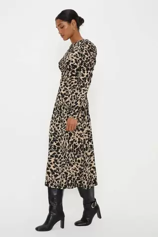 Leopard Keyhole Jersey Midi Dress