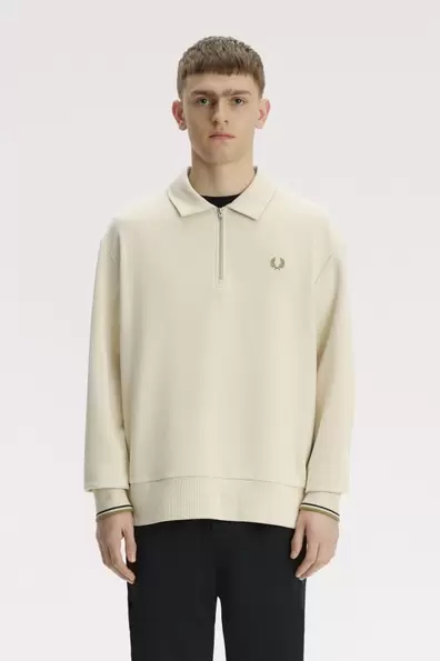 Half Zip Collared Sweatshirt White Oatmeal