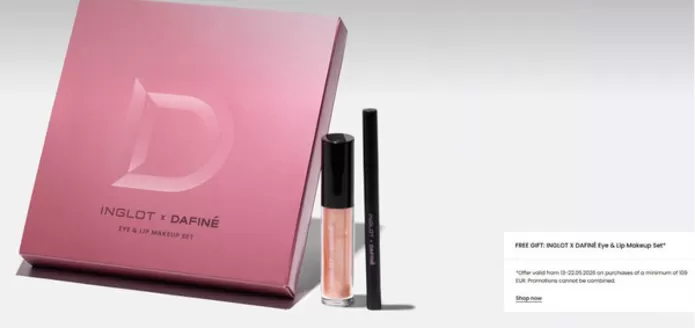 Catálogo Inglot em Vitorino dos Piães | Free gift: inglot x dafiné eye & lip makeup set | 2026-05-14T00:00:00.000Z - 2026-05-22T00:00:00.000Z