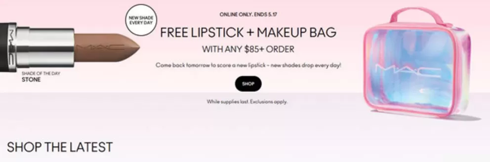 Catálogo MAC | Free lipstick + makeup bag | 2026-05-15T00:00:00.000Z - 2026-05-17T00:00:00.000Z