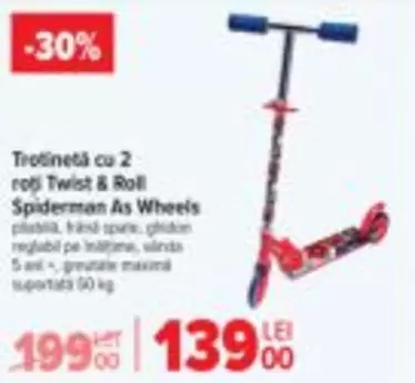 Trotinetă cu 2 roti Twist & Roll Spiderman As Wheels