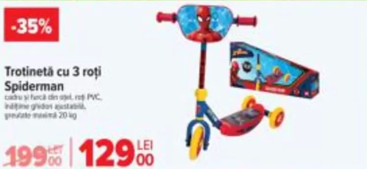 Trotinetă cu 3 roți Spiderman
