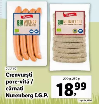 Crenvurști porc-vită / cârnaţi Nurenberg I.G.P.