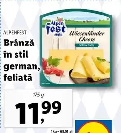 Brânză în stil german, feliată