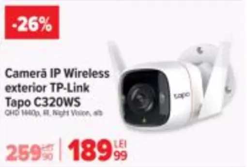 Alb - Camera IP Wireless exterior Tapo C320WS