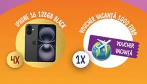 iPhone 16 128GB Black, Voucher Vacanta 1000 Euro