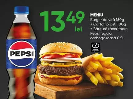 Pepsi - MENIU Burger de vitä + Cartofi prăjiti + Băutură răcoritoare