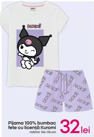 Pijama 100% bumbac fete cu licenţă Kuromi