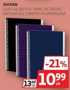 Auchan - CAIET A4, 100 FILE, SPIRĂ, DICTANDO/ MATEMATICĂ, COPERTĂ POLIPROPILENĂ