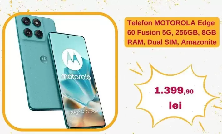 Motorola - Edge 60 Fusion 5G, 256GB, 8GB RAM, Dual SIM, Amazonite