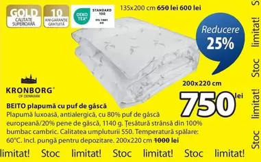 BEITO plapumă cu puf de gåscă