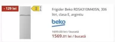 Beko - RDSA310M40SN, 306 litri, clasa E, argintiu