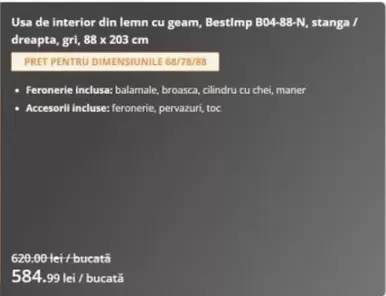 Usa de interior din lemn cu geam, B04-88-N