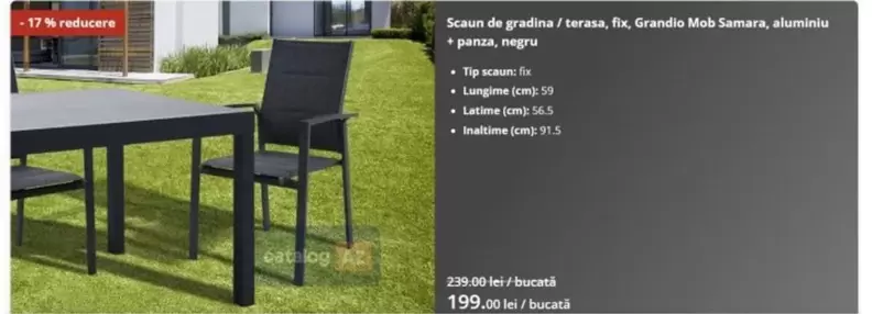 Scaun de gradina / terasa, Fix, Grandis Mob Samara, aluminiu