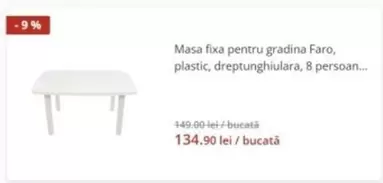 Masa fixa pentru gradina Faro, plastic, dreptunghiulara, 8 persoan...