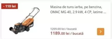 Masina de tuns iarba, pe benzina, OMAC MG 40, 2.9 kW, 4 CP, latime...