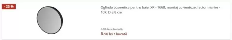 Oglinda cosmetica pentru baie, KR - 1698, rotunjit cu ventuze, factor marire 10X, D 8.8 cm