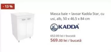 Alb - Masca baie + lavoar Kadda Star, cu usi, alb, 50 x 46.5 x 84 cm