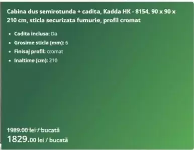 Cabina dus semirotunda + cadita, HK-8154