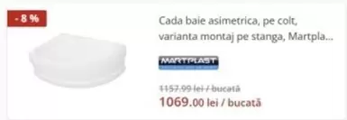 Cada baie asimetrica, pe colt, varianta montaj pe stanga
