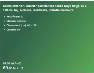 exterior / interior portelanata Fenda Onyx Beige, 60 x 120 cm, bej, lucioasa, rectificata, imitatie marmura