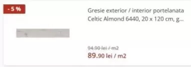 Gresie exterior / interior portelanata Celtic Almond 6440, 20 x 120 cm, g