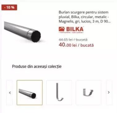 Burlan scurgere pentru sistem pluvial, circular, metalic - Magnelis, gri, lucios, 3 m, D 90