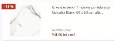 Alb - Gresie exterior / interior portelanata Culcutta Black, 60 x 60 cm, alb