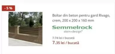 Boltar din beton pentru gard Rivago, crem, 200 x 200 x 160 mm