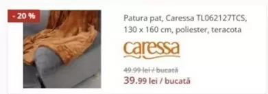 Patura pat, TL062127TCS, 130 x 160 cm, poliester, teracota