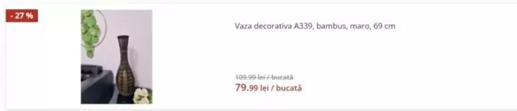 Vaza decorativă A139, bambus, maro, 69 cm
