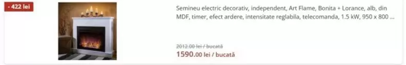 Alb - Semineu electric decorativ, independent, Art Flame, Bonita + Locarno, alb, din MDF, timer, efect 3D