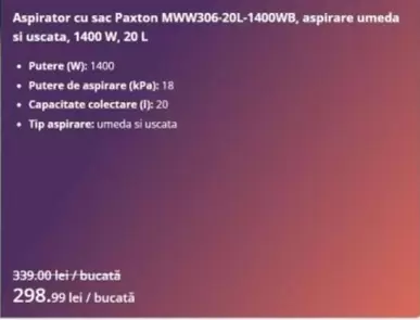 Aspirator cu sac MWW306-20L-1400WB, aspirare umeda si uscata, 1400 W, 20 L