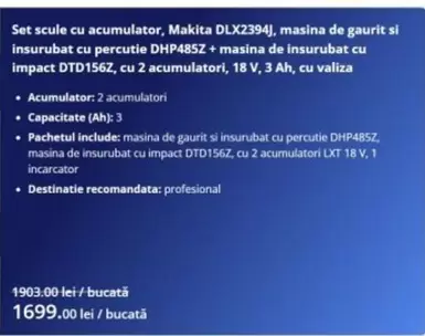 Set scule cu acumulator, DLX2394J, masina de gaurit si insurubat cu percutie DHP485Z + masina de insurubat cu impact DTD156Z