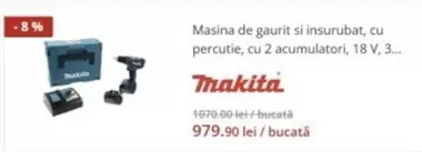 Masina de gaurit si insurubat, cu percutie, cu 2 acumulatori, 18 V, 3...