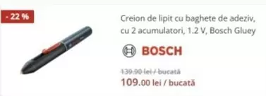 Bosch - Creion de lipit cu baghete de adeziv, cu 2 acumulatori, 1.2 V, Gluey