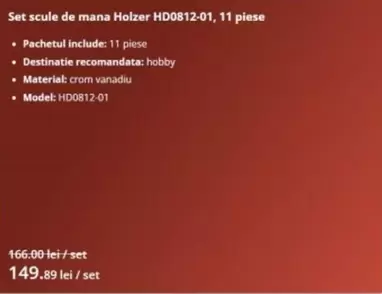 Set scule de mana HD0812-01, 11 piese