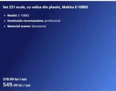 Set 221 scule, cu valiza din plastic, E-10883