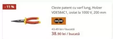 Cleste patent cu varf lung, VDE584C1, izolat la 1000 V, 200 mm