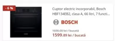 Bosch - electric incorporabil, HBF134EB2, clasa A, 66 litri, 7 functi
