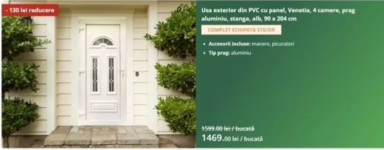 Alb - Usa exterior din PVC cu panel, Venetia, 4 camere, prag aluminiu, stanga, alb, 90 x 204 cm