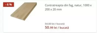 Contratreapta din fag, natur, 1000 x 200 x 20 mm
