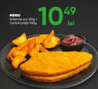 Snitel de pui 120g + Cartofi prajiti 100g