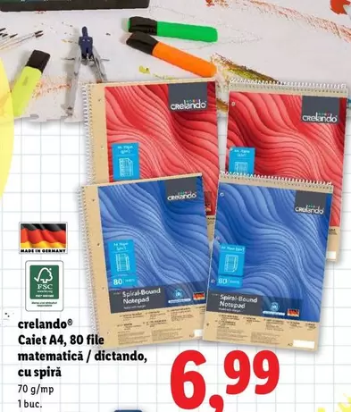 Caiet A4, 80 file matematică/dictando, cu spiră