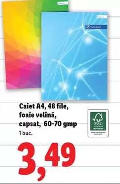 Caiet A4, 48 file, foaie velină, capsat, 60-70 gmp