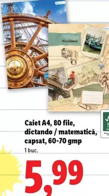Caiet A4, 80 file, dictando/matematică, capsat, 60-70 gmp