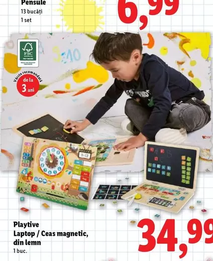 Laptop/Ceas magnetic, din lemn