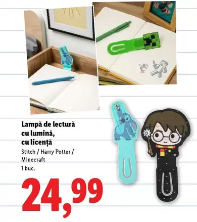 Minecraft - Lampă de lectură cu lumină, cu licență Stitch / Harry Potter /