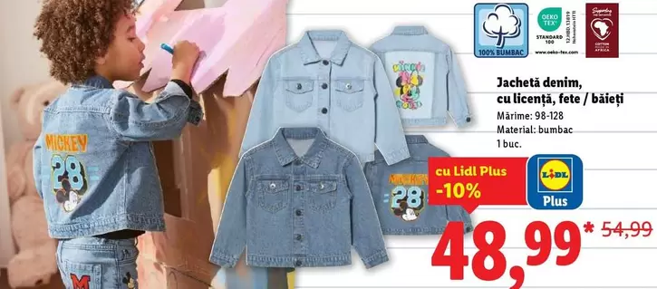 Jacheta denim, cu licență, fete/băieți